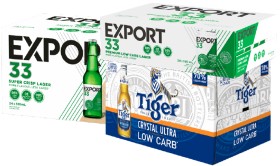 Export+33+24+x+330mL+Bottles%2FCans+or+Tiger+Crystal+Ultra+Low+Carb+24+x+330mL+Bottles