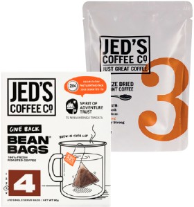 Jed%26rsquo%3Bs+Plunger+or+Beans+Coffee+200g%2C+Bean+Bags+10+Pack+or+Refills+90g