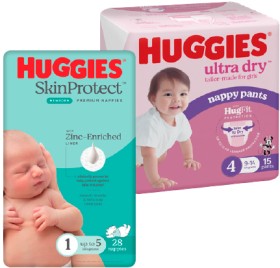 Huggies-Convenience-Pack-Ultra-Dry-Nappies-16-28-Pack-or-Nappy-Pants-12-15-Pack on sale