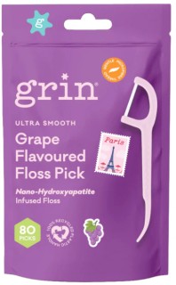 Grin+Grape+Flavoured+Floss+Picks+80pk+Bag