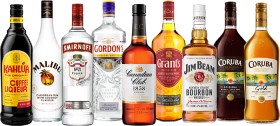 Kahla-or-Salted-Caramel-Malibu-Original-Smirnoff-Vodka-Gordons-London-Dry-Gin-Canadian-Club-Whisky on sale