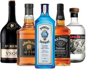 St-Rmy-Brandy-VSOP-1L-Jim-Beam-Black-1L-Bombay-Sapphire-Gin-1L-Jack-Daniels-Whiskey-1L-Espoln-Tequila-Blanco on sale