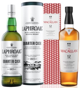 The+Macallan+12yo+Double+Cask+Single+Malt+Whisky+700ml+or+Laphroaig+Quarter+Cask+Single+Malt+Whisky+700ml