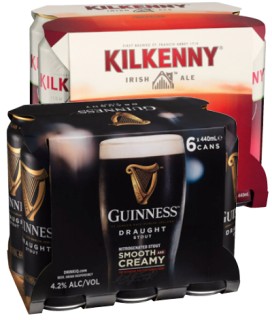 Guinness+or+Kilkenny+Irish+Ale+6+x+440ml+Cans