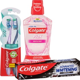Colgate+Advanced+Whitening+180%2F200g%2C+Sensitive%2A+110g%2C+Plax+Gentle+500ml+or+360+2+Pack