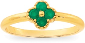 9ct+Emerald+Clover+Ring
