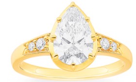 14ct+1.50ct+Pear+Shaped+Lab+Grown+Diamond+Ring+with+Shoulder+Stone