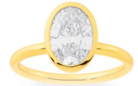 14ct+2ct+Oval+Lab+Grown+Diamond+Rubover+Ring