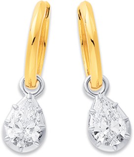 10ct+1.5ct+Total+Weight+Lab+Grown+Pear+Shaped+Diamond+Dangle+Hoops