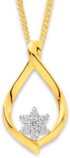 9ct+Flower+Teardrop+Diamond+Pendant