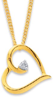 9ct+Open+Heart+Diamond+Set+Pendant