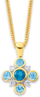 9ct+London+Blue+Topaz+and+Diamond+Rubover+Pendant