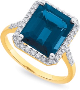 9ct-London-Blue-Topaz-and-Diamond-Asscher-Shaped-Ring on sale