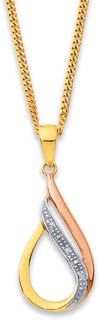 9ct+Tri+Tone+Diamond+Teardrop+Pendant