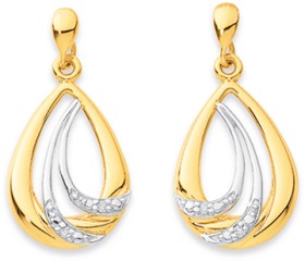 9ct+Two+Tone+Diamond+Teardrop+Earrings