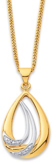 9ct+Two+Tone+Diamond+Teardrop+Pendant