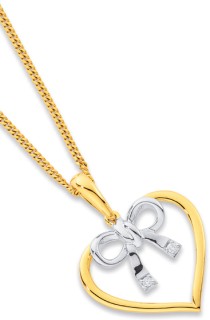 9ct+Two+Tone+Gold+Diamond+Heart+Pendant