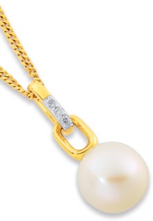 9ct+Freshwater+Pearl+%26amp%3B+Diamond+Link+Pendant