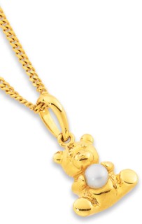 9ct+Teddy+Bear+3mm+Pearl+Pendant