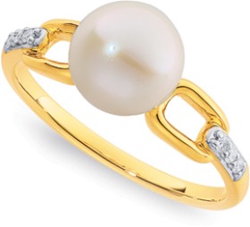 9ct-Freshwater-Pearl-Diamond-Link-Ring on sale