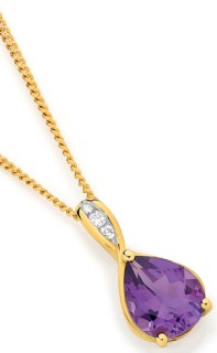 9ct-Amethyst-Diamond-Pear-Shape-Pendant on sale