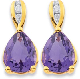 9ct+Amethyst+%26amp%3B+Diamond+Stud+Earrings