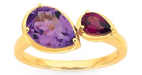 9ct-Amethyst-and-Rhodolite-Garnet-Pear-Ring on sale