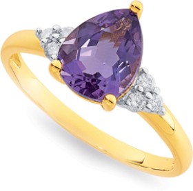 9ct+Amethyst+%26amp%3B+Diamond+Pear+Shape+Ring