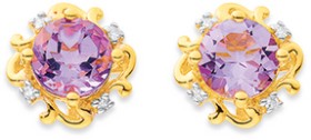 9ct-Amethyst-and-Diamond-Scroll-Earrings on sale