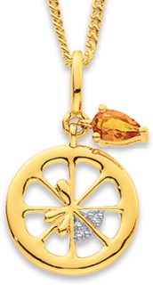 Eliza-9ct-Fruit-Orange-Slice-Diamond-Citrine-Pendant on sale