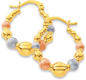 9ct+Tri+Tone+Ball+Textured+Hoops