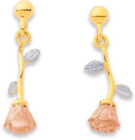 9ct+Tri+Tone+Rose+Drop+Stud+Earrings