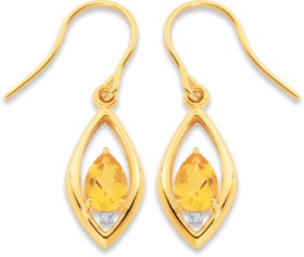 9ct-Citrine-Diamond-Hook-Earrings on sale