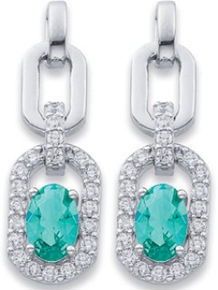 Sterling-Silver-Teal-White-Cubic-Zirconia-Drop-Earrings on sale