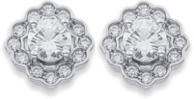 Sterling-Silver-Cubic-Zirconia-Flower-Halo-Studs on sale