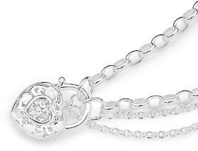 Sterling-Silver-Cubic-Zirconia-185cm-Heart-Bezel-Padlock-Bracelet on sale