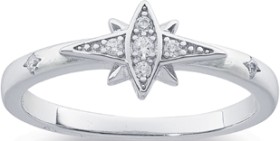 Sterling+Silver+Cubic+Zirconia+Horizontal+Star+Ring+Size+M