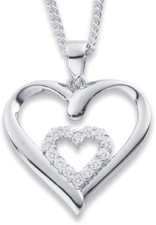 Sterling+Silver+Cubic+Zirconia+Heart+Pendant