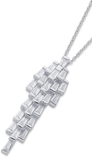 Sterling+Silver+Cubic+Zirconia+Baggette+Layered+Drop+Pendant+15%2B5cm