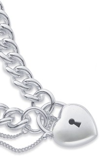 Sterling-Silver-19cm-Curb-Bracelet-with-Heart-Padlock on sale