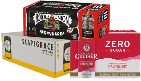 Scapegrace+Rtd+Range+5%25%2C+Brookvale+Union+Range+10+x+330ml+Cans+or+Cruiser+Range+7%25+12+x+250ml+Cans