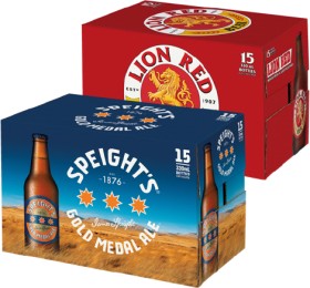 Speights-Gold-Medal-Ale-Waikato-Draught-or-Lion-Red-15-x-330ml-Bottles on sale