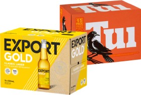 Export-Gold-Db-Draught-or-Tui-15-x-330ml-Bottles on sale