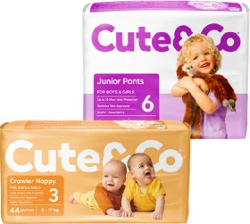 Cute-Co-Nappies-30-48-Pack-or-Nappy-Pants-28-54-Pack on sale