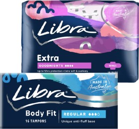 Libra-Pads-6-14-Pack-or-Tampons-16-Pack on sale