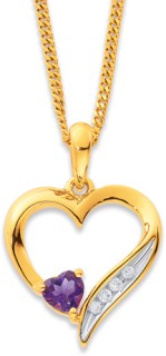 9ct+Amethyst+Heart+Pendant+with+Diamond