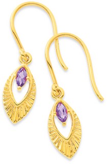 9ct+Amethyst+Sunray+Drop+Earrings