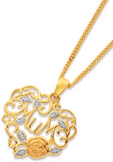 9ct%2C+Diamond+Mum+Filigree+Flower+Heart+Pendant