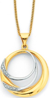 9ct+Two+Tone+Circular+Diamond+Pendant