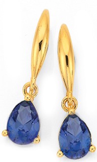 9ct+Created+Blue+Sapphire+Drop+Earrings